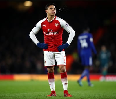 LONDON, ENGLAND - JANUARY 03:  Alexis Sanchez of Arsenal spits during the Premier League match between Arsenal and Chelsea at Emirates Stadium on January 3, 2018 in London, England.  (Photo by Julian Finney/Getty Images)
