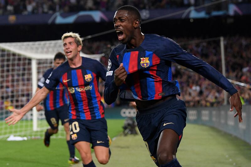 Barcelona forward Ousmane Dembele  celebrates scoring the opening goal. AFP