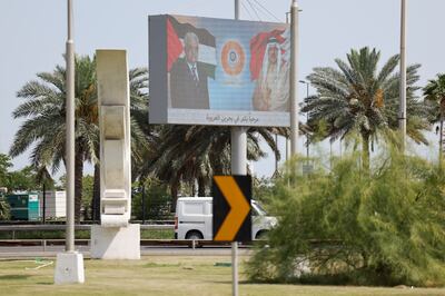Billboards with pictures of Palestinian President Mahmoud Abbas and Bahrain's King Hamad in the lead up to the Arab League Summit taking place in Manama, Bahrain. Reuters