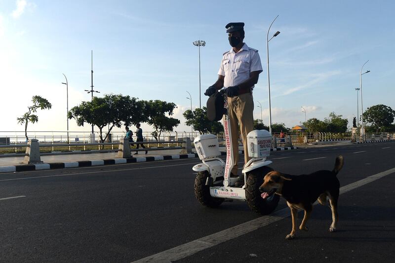 A traffic police officer rides a self-balancing scooter  in Chennai.  AFP