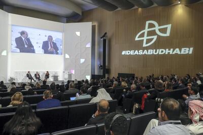 Abu Dhabi, United Arab Emirates, March 27, 2019.  --- IDEAS Abu Dhabi Forum.
-- (L-R) Bill Emmott, Chairman, International Institute for Strategic Studies; Prof. Kishore Mahbubani, Professor in the Practice of Public Policy, National University of Singapore and Mina Al-Oraibi, Editor in Chief of The National,
Victor Besa/The National
Section:  NA
Reporter:  Dan Sanderson