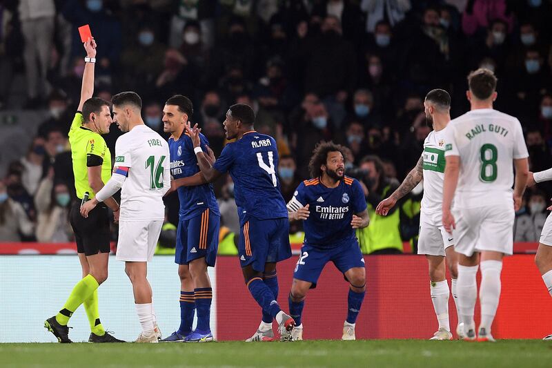 Referee Jorge Figueroa sends off Real's Marcelo. Getty