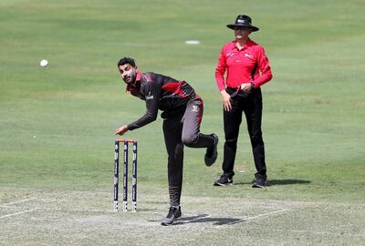 Dubai, United Arab Emirates - October 14, 2019: The UAE's captain Ahmed Raza during the ICC Mens T20 World cup qualifier warm up game between the UAE and Scotland. Monday the 14th of October 2019. International Cricket Stadium, Dubai. Chris Whiteoak / The National