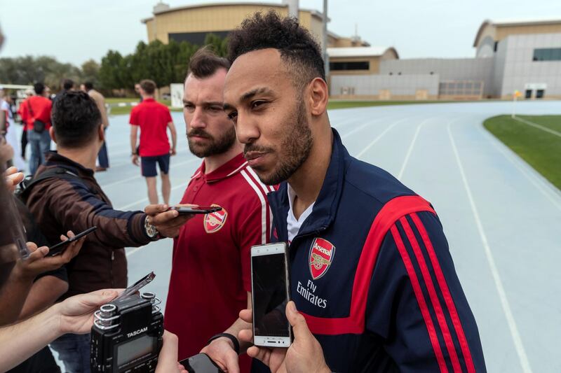 DUBAI, UNITED ARAB EMIRATES. 10 FEBRUARY 2020. Pierre-Emerick Aubameyang, professional football player for Arsenal. (Photo: Antonie Robertson/The National) Journalist: John McAuley. Section: Sport.

