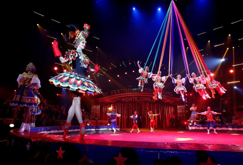 Members of Maslenitsa Ballet from Russia perform during the opening ceremony of the 43rd Monte-Carlo International Circus Festival in Monaco. EPA