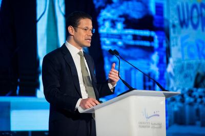 Abu Dhabi, United Arab Emirates, October 27, 2015:    Badr Jafar, CEO of Crescent Enterprises and Founder of Pearl Initiative delivers the keynote speech during the Emirates Foundation Youth Philanthropy Summit at St Regis Hotel in Abu Dhabi on October 27, 2015. Christopher Pike / The National

Reporter: Tamer Subaihi
Section: News
Keywords: 

 *** Local Caption ***  CP1027-na-Emirates Youth Summit05.JPG