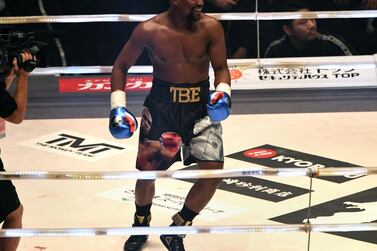 US boxing legend Floyd Mayweather celebrates after winning an exhibition fight against kickboxer Tenshin Nasukawa of Japan in 2018. AFP