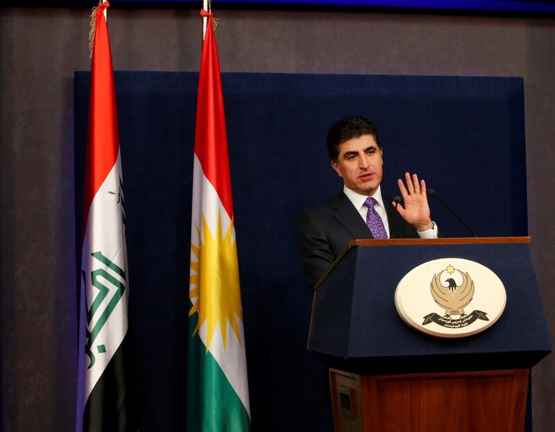 Kurdish region's Prime Minister Nechirvan Barzani speaks during a news conference in Erbil, Iraq November 20, 2017. REUTERS/Azad Lashkari