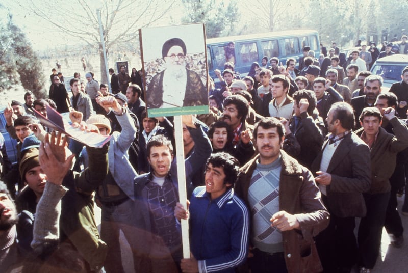 Demonstrators in Tehran call for the overthrow of Shah Mohammad, on January 1, 1979. Getty Images
