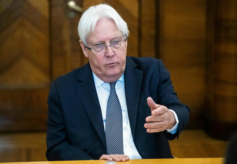 FILE - In this July 1, 2019 file photo, United Nations Special Envoy to Yemen Martin Griffiths speaks during his meeting with Russian Foreign Minister Sergey Lavrov in Moscow, Russia. The outgoing special envoy for Yemen expressed â€œdeep regretâ€ to the U.N. Security Council on Tuesday, June 15, 2021, that he failed to mediate a cease-fire and peace talks between Yemen's warring parties during the past three years. But Griffiths said he hoped that diplomatic efforts, especially by Oman, â€œwill bear fruit" despite painting a bleak picture of the Arab worldâ€™s poorest country in his final briefing to the council. (AP Photo/Pavel Golovkin, File)