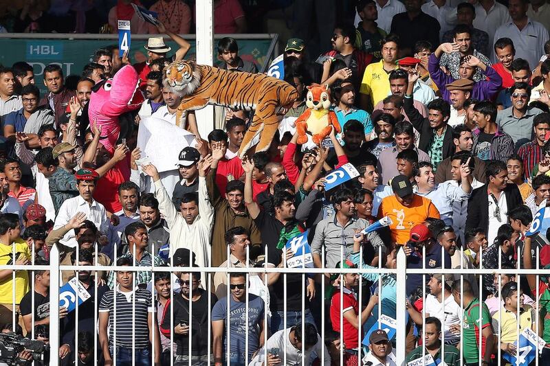 Crowd during the match between Lahore Qalandars and Karachi Kings in the Pakistan Super League T20 match at Sharjah Cricket Stadium in Sharjah. ( Pawan Singh / The National )