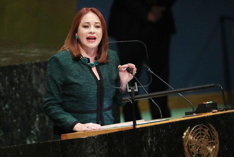 United Nations General Assembly President Maria Fernanda Espinosa Garces addresses the 73rd session of the United Nations General Assembly at U.N. headquarters in New York, U.S., September 25, 2018. REUTERS/Shannon Stapleton