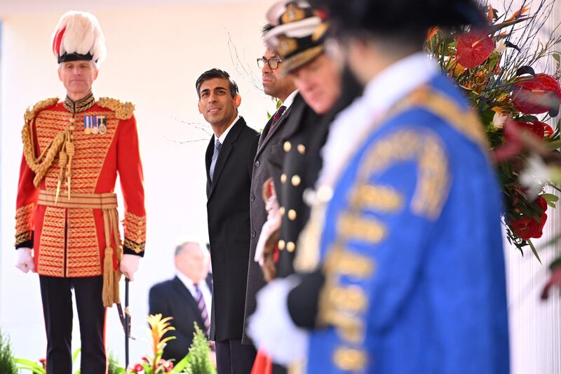 British Prime Minister Rishi Sunak attends the parade, part of the welcome ceremony. Reuters