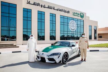 Dubai Police has recently acquired a Toyota Supra to add to its super car fleet. Courtesy, Dubai Police