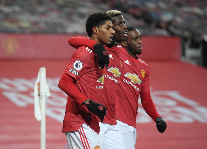 Rashford, left, celebrates with Paul Pogba. AP