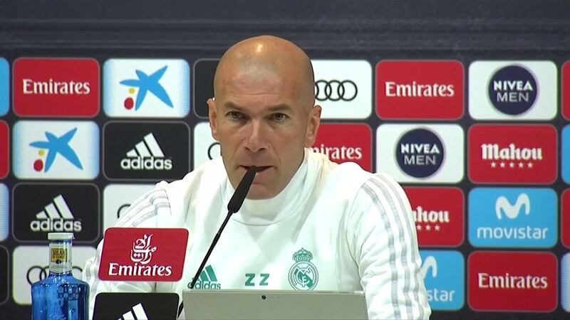 Zinedine Zidane talks to the media before Real Madrid's match against Alaves at the Bernabeu on Saturday. Reuters