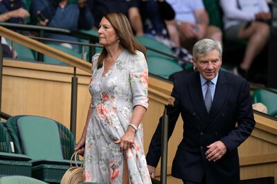 Carole and Michael Middleton, the parents of Kate, Duchess of Cambridge, in the Royal box at Wimbledon. AP 