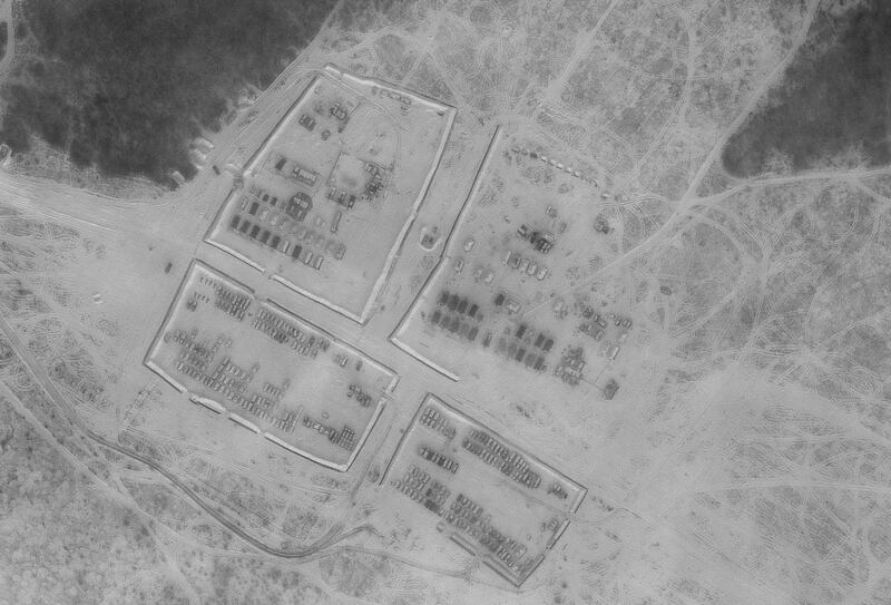 A satellite image shows a Russian battle group deployment in the Kursk Training Area, Russia, on December 21, 2021. Reuters