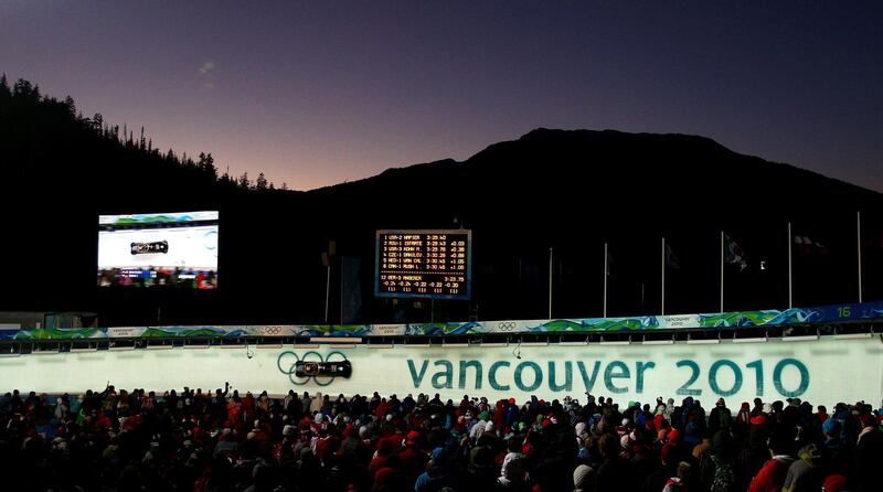 WHISTLER, BC - FEBRUARY 21:  A general view during the Two-Man Bobsleigh Heat 4 on day 10 of the 2010 Vancouver Winter Olympics at the Whistler Sliding Centre on February 21, 2010 in Whistler, Canada.  (Photo by Alexander Hassenstein/Bongarts/Getty Images)