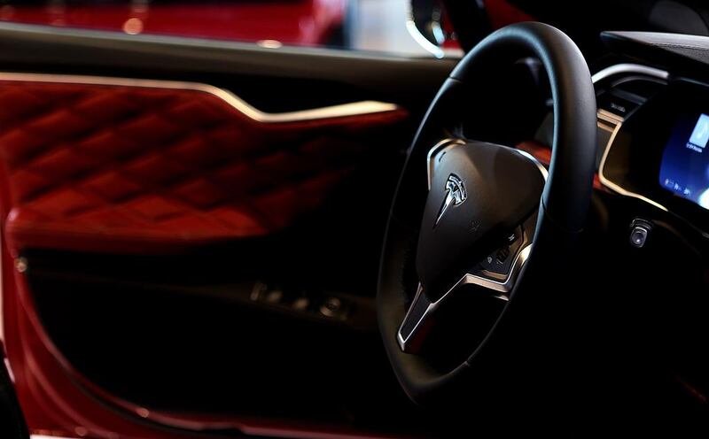 The steering wheel of the Tesla Model S P90D. Satish Kumar / The National