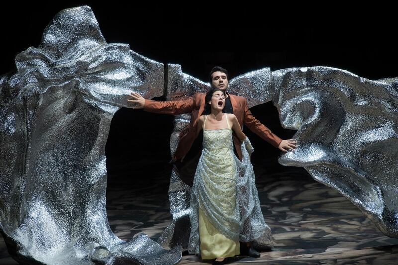 Carlo Vistoli as Ottone (back) and Ana Quintans as Virtu / Drusilla perform on stage during a rehearsal of the opera 'L' incoronazione di Poppea' in Salzburg.  EPA