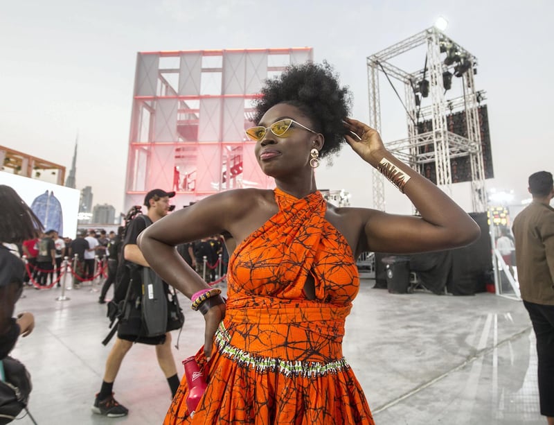Dubai, United Arab Emirates-  A visitor posing for the camera at the Sole Dubai Festival at D3.  Leslie Pableo for The National for Saeed Saeed's story