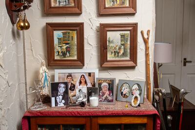 Family photographs in Najjar's home in Wiltshire. He talks about how, with maturity, he has come to embrace his ancestral roots