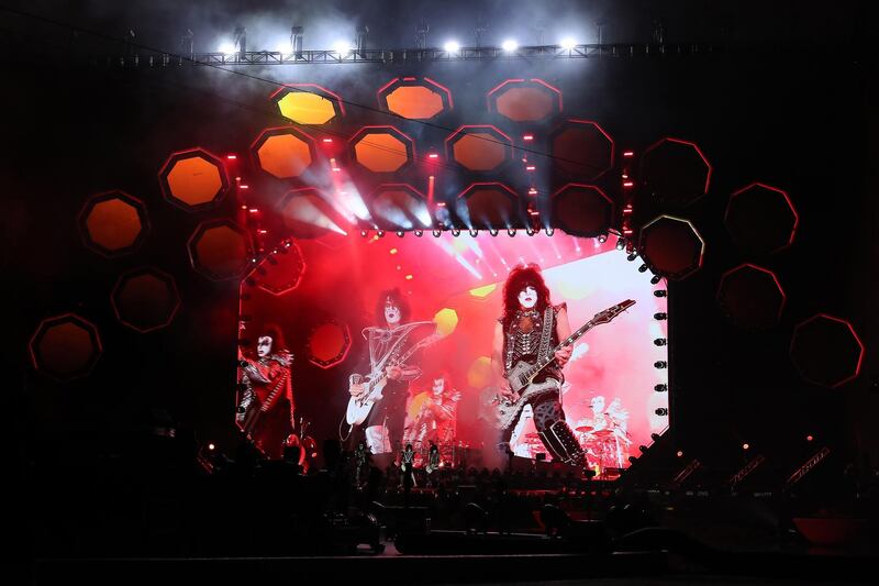 DUBAI, UNITED ARAB EMIRATES , December 31 – 2020 :- Members of the rock band Kiss performing during the New Year’s Eve at the Atlantis hotel on Palm Jumeirah in Dubai. ( Pawan Singh / The National ) For News/Standalone/Online/Instagram. Story by Saeed