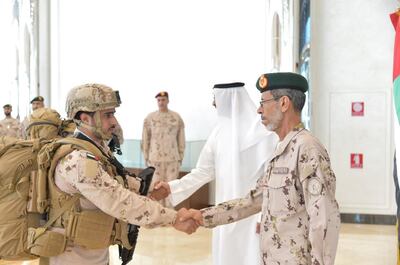 Members of the UAE Armed Forces are welcomed back from Yemen after liberating Aden. Seen with Lt Gen Hamad Al Rumaithi, Chief of Staff of the UAE Armed Forces Wam