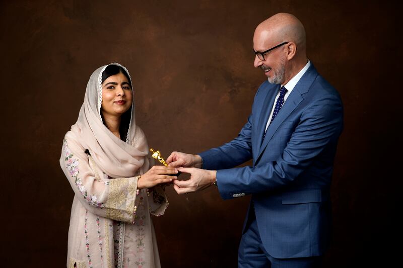 Malala Yousafzai and Joshua Seftel. AP