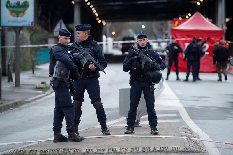 FILE PHOTO: French police secure an area in Villejuif near Paris, France, January 3, 2020 after police shot dead a man who tried to stab several people in a public park.  REUTERS/Charles Platiau/File Photo
