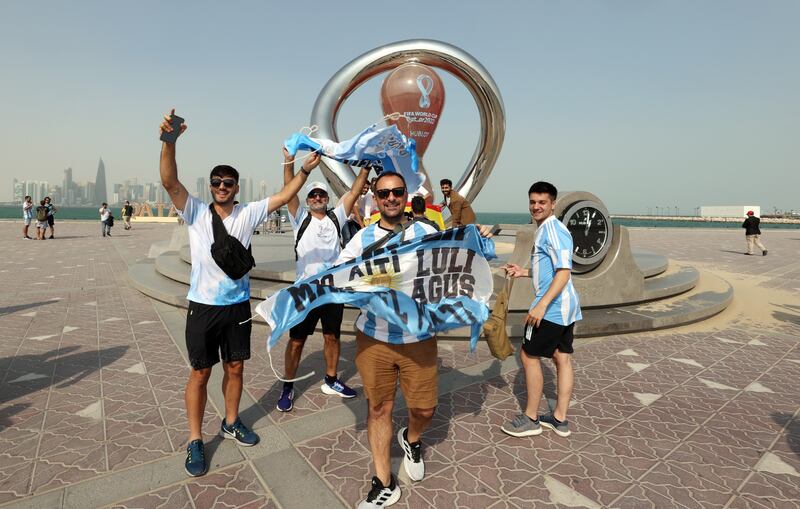 Fans of Argentina gather at the waterfront near Souq Waqif. EPA