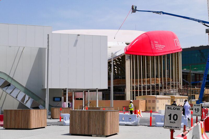 View of the Italy pavilion at EXPO 2020 site in Dubai on April 27,2021.  (Pawan Singh/The National) Story by Ramola