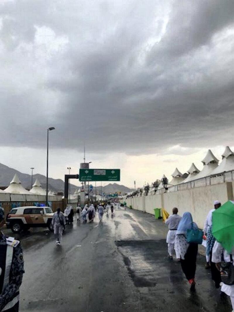 Rain greets the worshippers in Mina. Balquees Basalom / The National