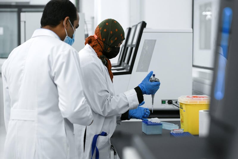 Abu Dhabi, United Arab Emirates - Substances being tested at the Omics Lab in Masdar City. Khushnum Bhandari for The National
