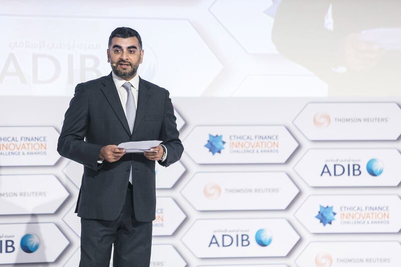 Omar Shaikh, executive board member of The Islamic Finance Council UK at the Ethical Finance Innovation Challenge and Awards ceremony. The Islamic Finance Council UK is a finalist under the Islamic Finance Industry Development Award category. Reem Mohammed / The National