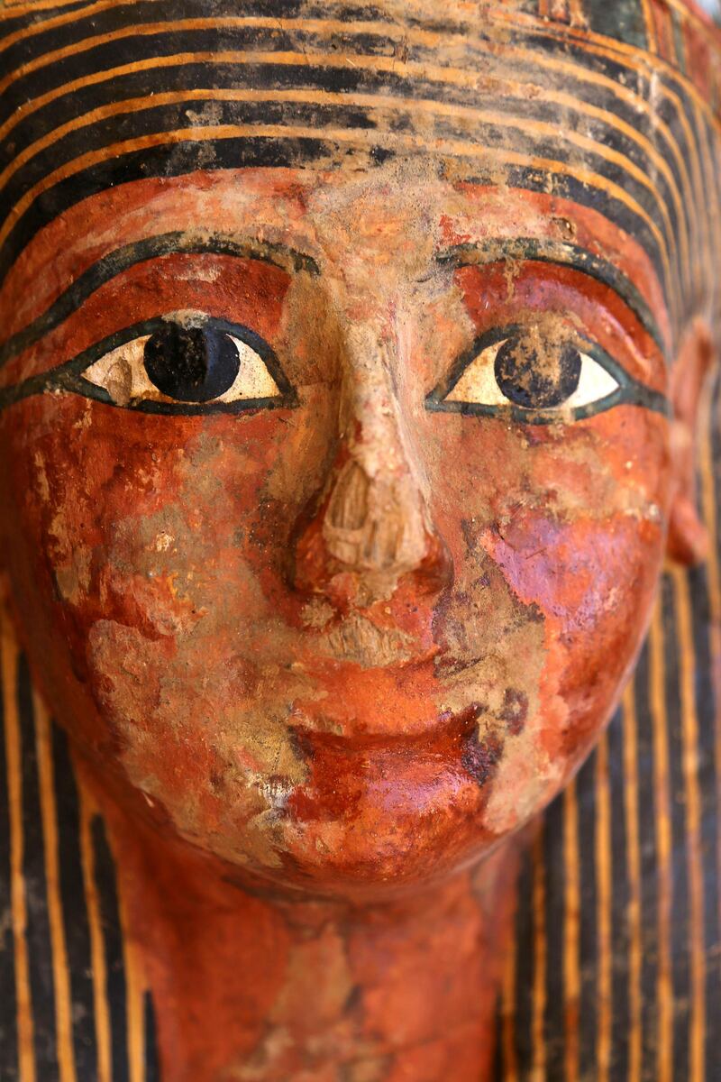 A close up on one of the newly-discovered painted ancient coffins at Asasif necropolis, in Luxor, Egypt.  EPA
