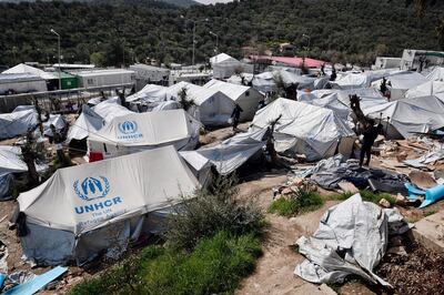 A photo taken on March 16, 2017 shows a view of the Moria migrant camp on the island of Lesbos. 
The EU-Turkey deal, signed on March 18, 2016, has sought to stem the flow of migrants from Turkey to the EU, in particular Greece, by land and sea routes. The EU expects Turkey to honour a key migrant return accord which Ankara has threatened to ditch amid a bitter dispute with the bloc, a European Commission spokesman said on March 16, 2017. / AFP PHOTO / LOUISA GOULIAMAKI