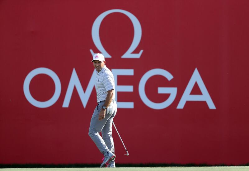 Sergio Garcia on the 18th green during the third round of the Omega Dubai Desert Classic. Getty