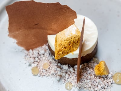 Gahwa chocolate cake with Sidr honey mousse and honeycomb candy. Photo: Erth
