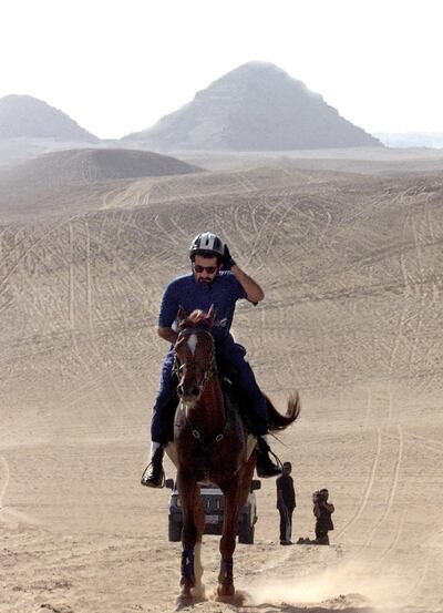 Sheikh Mohammed bin Rashid in Egypt's Saqqara desert during a 100-kilometre horse marathon in 2001. AFP