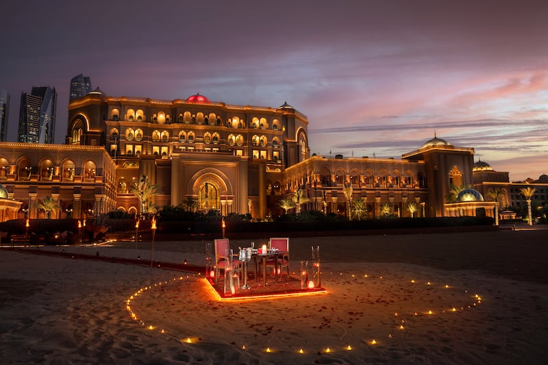 The Valentine's Day package at Emirates Palace Mandarin Oriental includes a sunset abra cruise and a romantic dinner on the beach. Photo: Emirates Palace Mandarin Oriental
