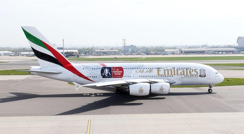 The Emirates FA Cup branded A380. Photo: Emirates