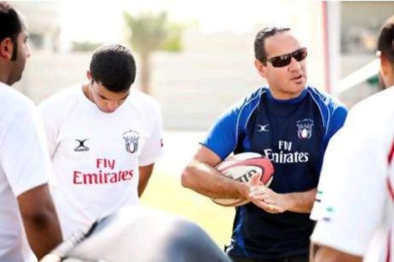 Wayne Marsters, here talking to the UAE Shaheen after a game at the Abu Dhabi Harlequins Sevens Tournament in November, says he was pleased with the three wins the national sevens side earned at the Mumbai Sevens.