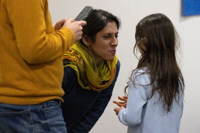 Nazanin Zaghari-Ratcliffe speaks to her daughter Gabriella, after landing at RAF Brize Norton. EPA