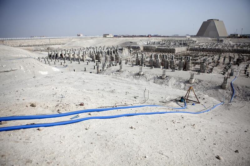 January 8, 2013: foundations are laid at the construction side for the Louvre Abu Dhabi. The National