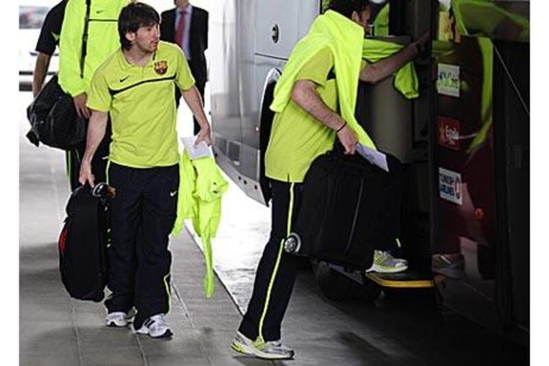 Lionel Messi and his team, Barcelona, were forced to travel by bus to Milan because of airport closures.
