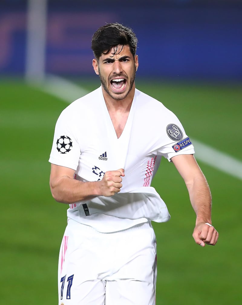 Marco Asensio celebrates scoring Real's second goal. Getty