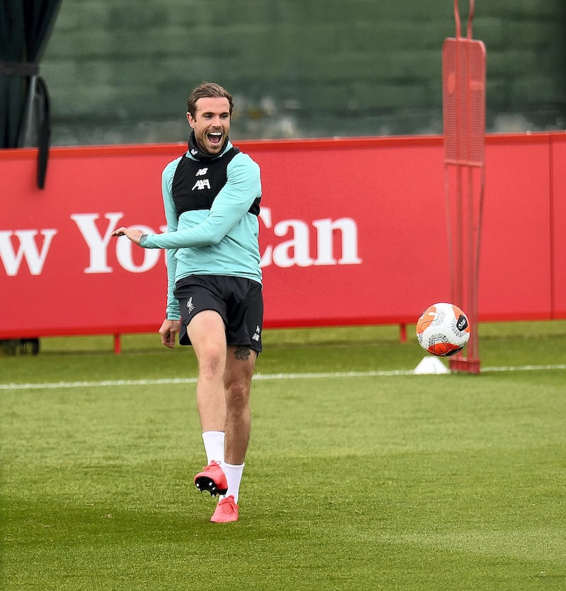 LIVERPOOL, ENGLAND - MAY 24: (THE SUN OUT, THE SUN ON SUNDAY OUT) Jordan Henderson captain of Liverpool during a training session at Melwood Training Ground on May 24, 2020 in Liverpool, England. (Photo by Andrew Powell/Liverpool FC via Getty Images)