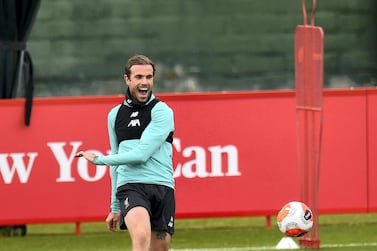 Jordan Henderson, captain of Liverpool, during a training session at Melwood. Getty